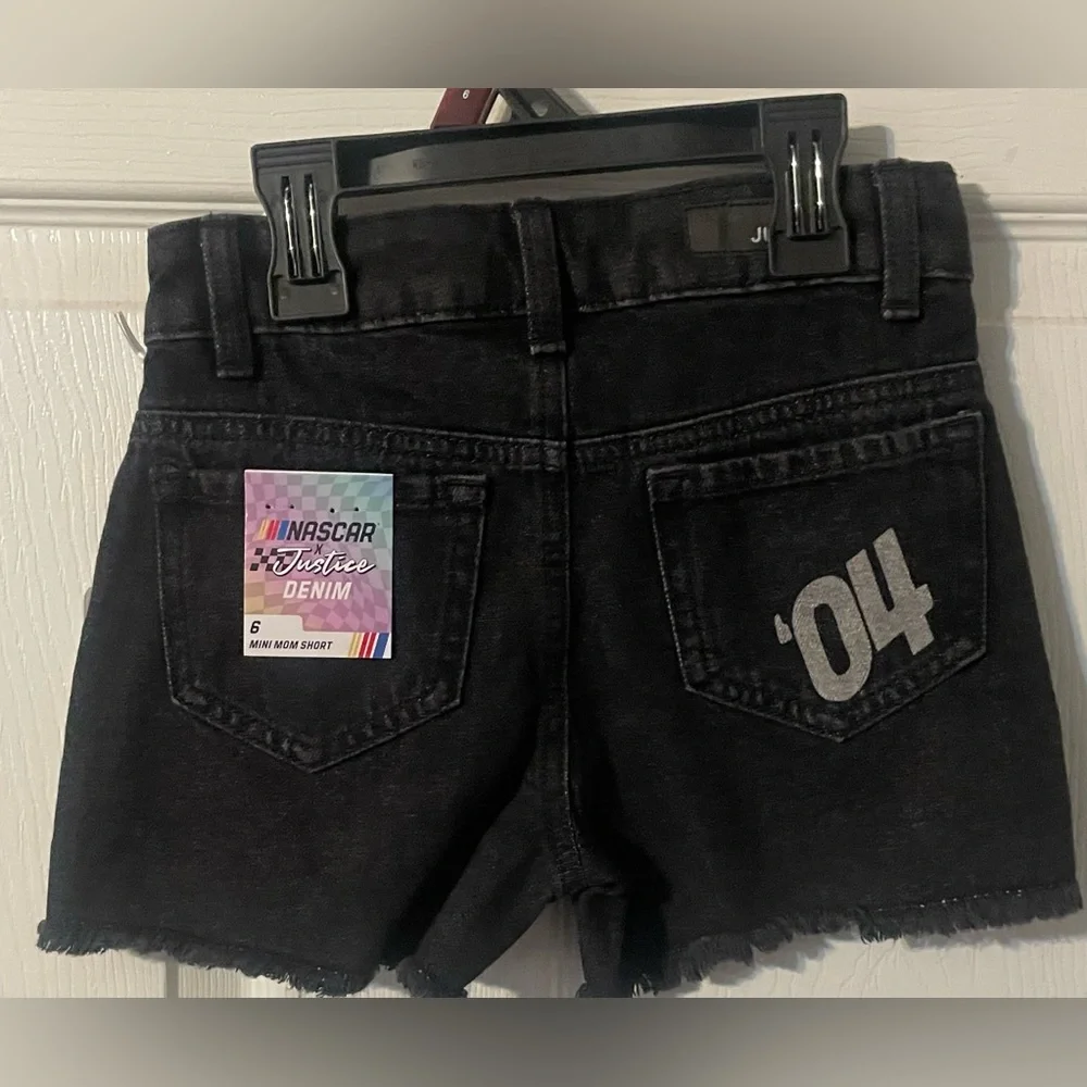 Justice‎ x NASCAR Girls Black Denim Shorts Size 6 NWT Keychain Included